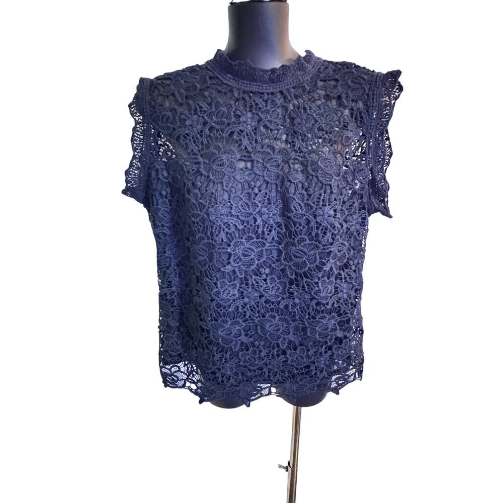 Nanette Lepore zippered blouse - Navy blue lacy look, Size M, NWT